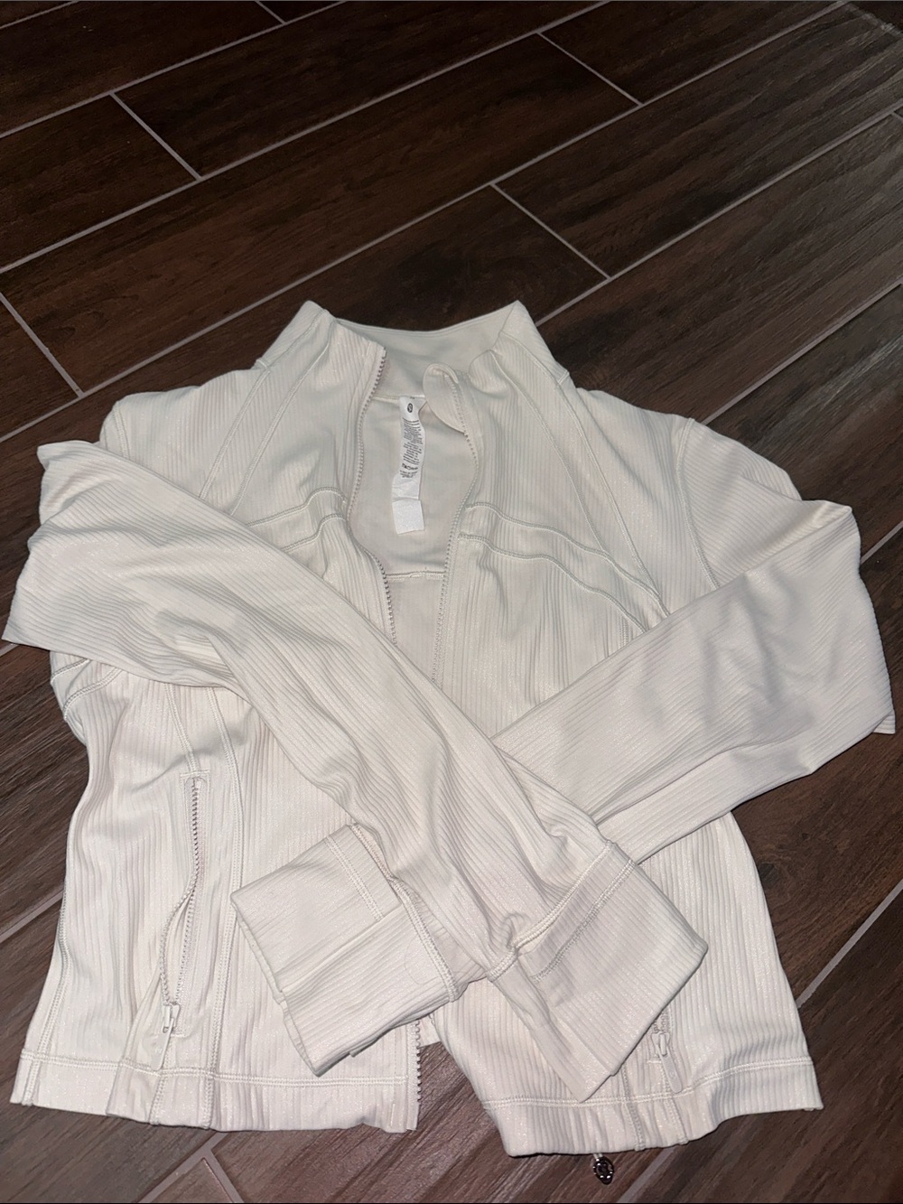 lululemon athletica Cream Ribbed Zip Bomber Jacket
